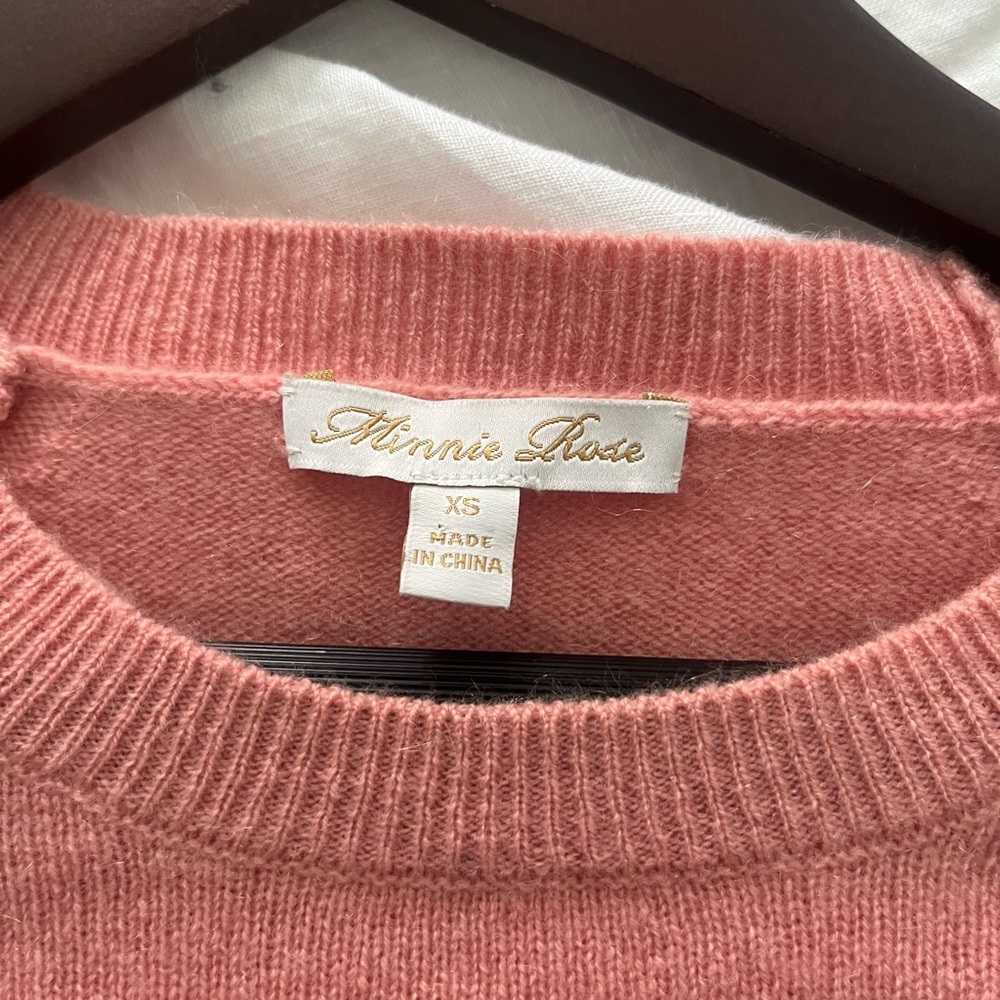 Minnie Rose Pink Crew Neck Sweater with Ribbed Detail